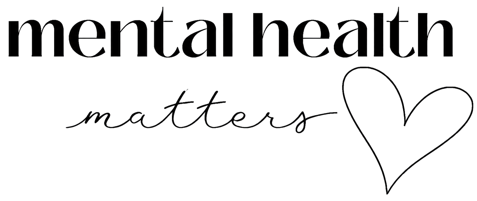 Zwarte achtergrond met grote typografie “mental health” en sierlijke cursieve tekst “matter”.