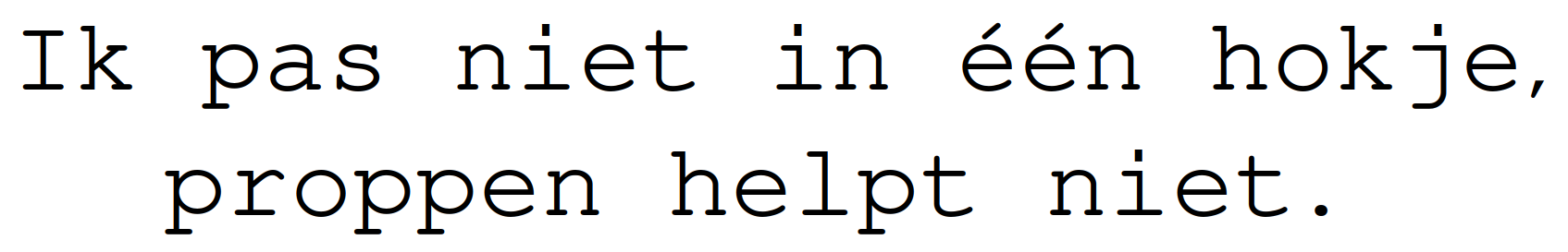 Gouden tekst op zwarte achtergrond: “Ik pas niet in één hokje, proberen helpt niet.”