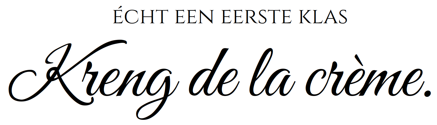 Decoratieve typografie met tekst “ECHT EEN EENERS TE KLASS” en “Kring de la chute.” op zwarte achtergrond.