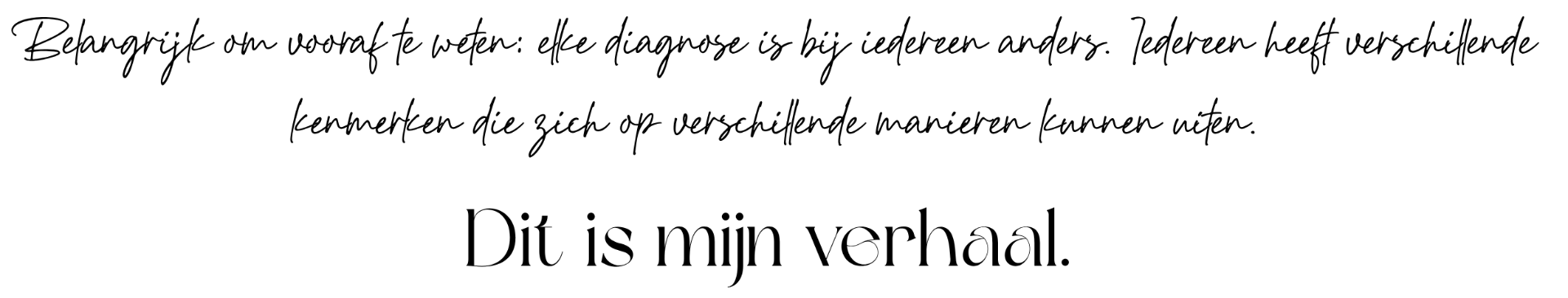 Zwarte achtergrond met handgeschreven tekst en grote zin “Dit is mijn verhaal.”